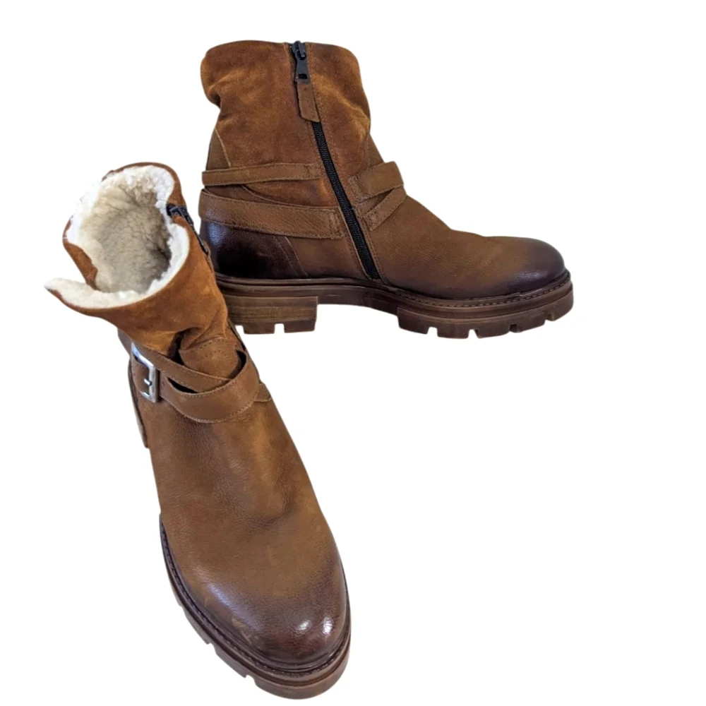 Miz Mooz Shearling Lined Ankle Boots Booties Bonney Cognac Size US 9.5-10 EUR 41